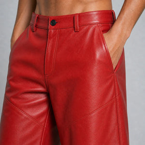 men's red leather moto shorts MLS 810045 28