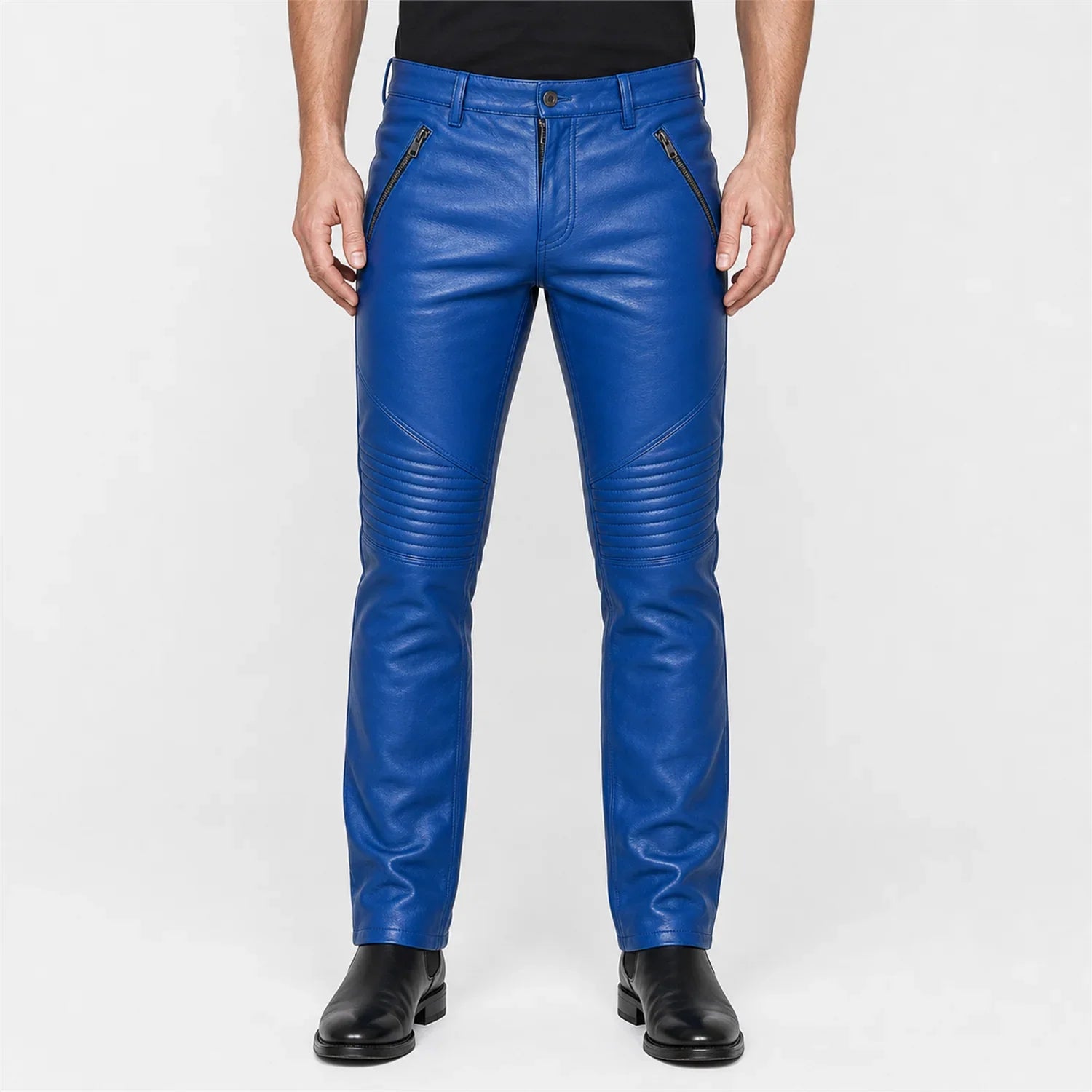 mens royal blue leather pants