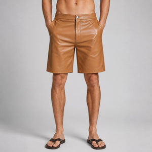 men's tan leather board shorts