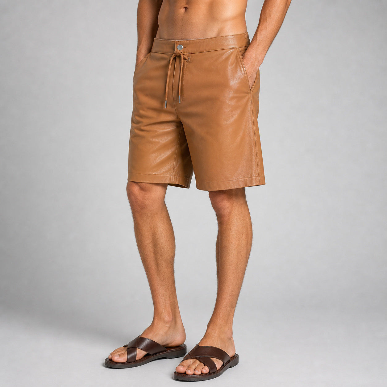 men's tan leather board shorts MLS 810038 28