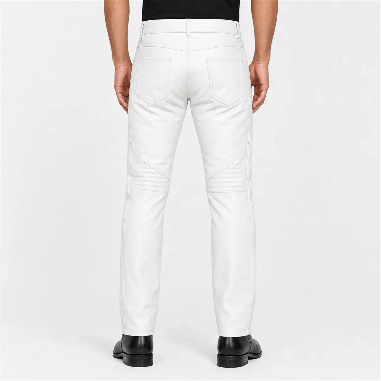 mens white leather biker pants MP 98009 28 28