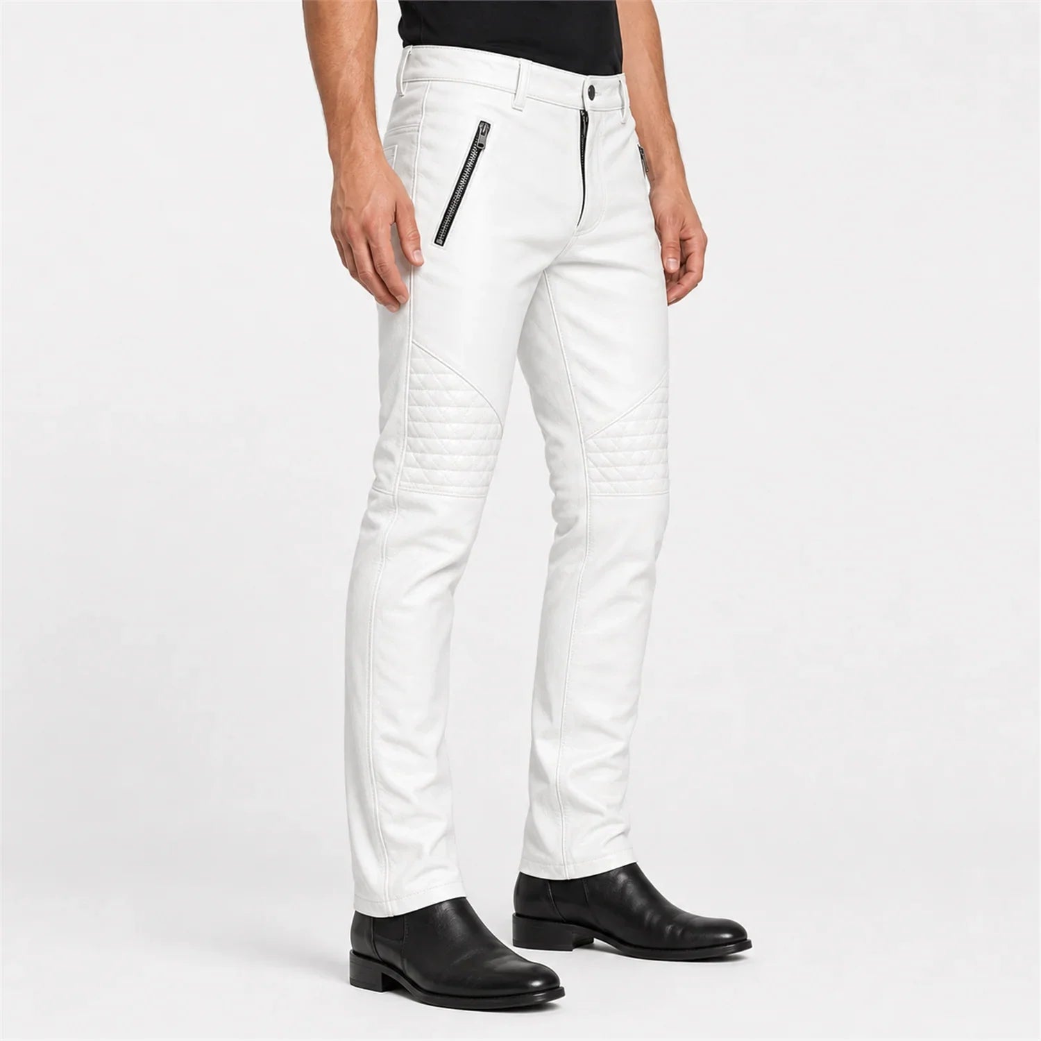 mens white leather biker pants MP 98009 28 28
