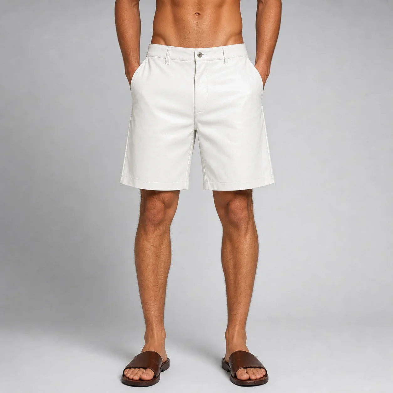 men's white leather resort shorts