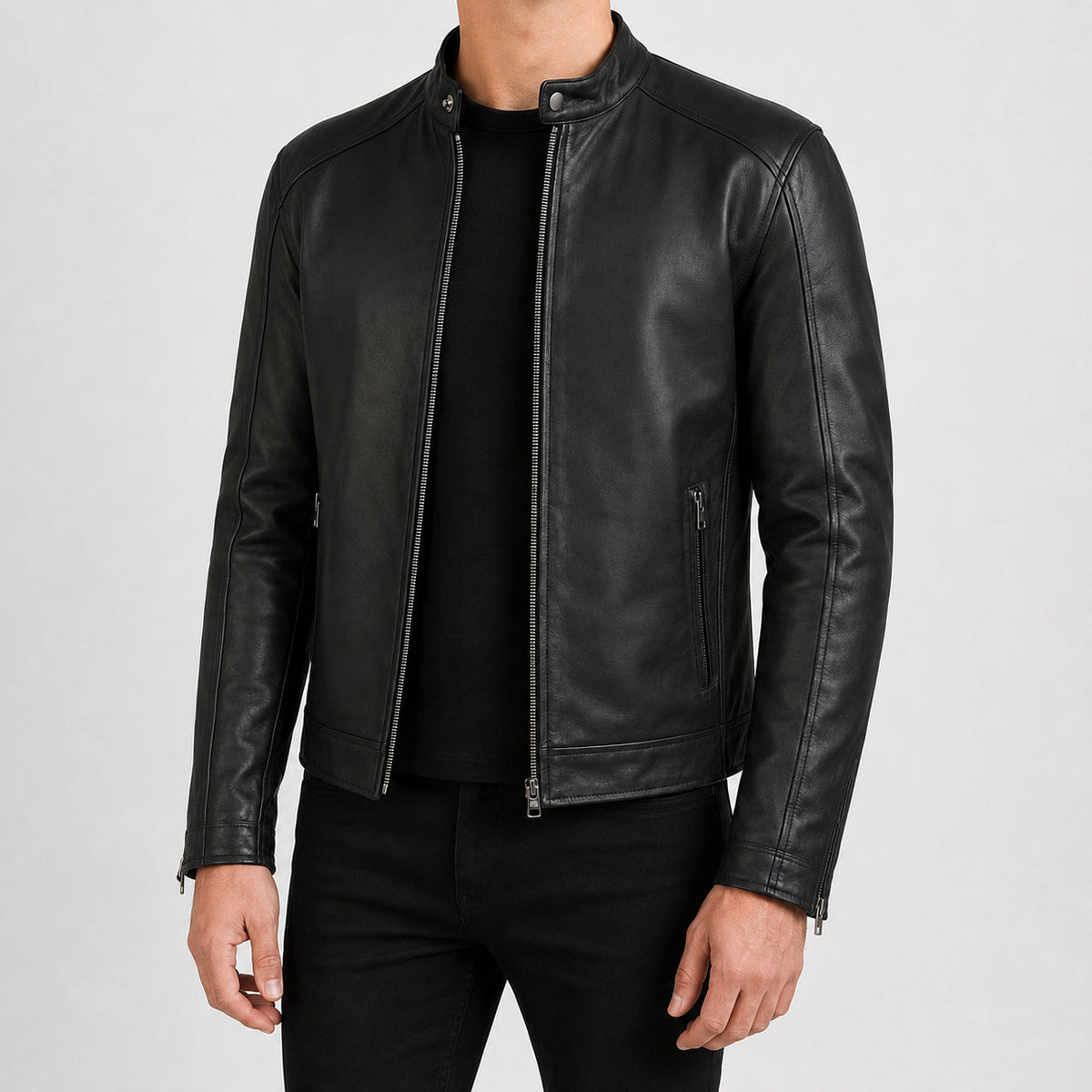 Black Leather Cafe Racer Jacket