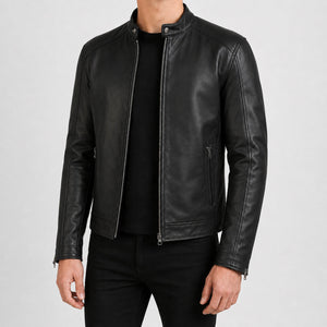 Black Leather Cafe Racer Jacket