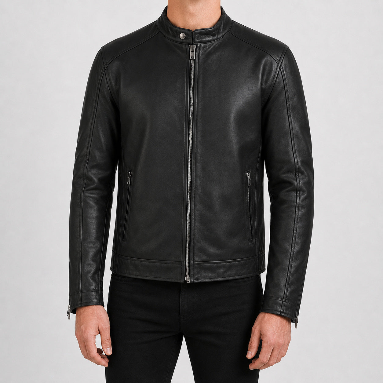 Black Leather Cafe Racer Jacket MLJ 6000 2XS