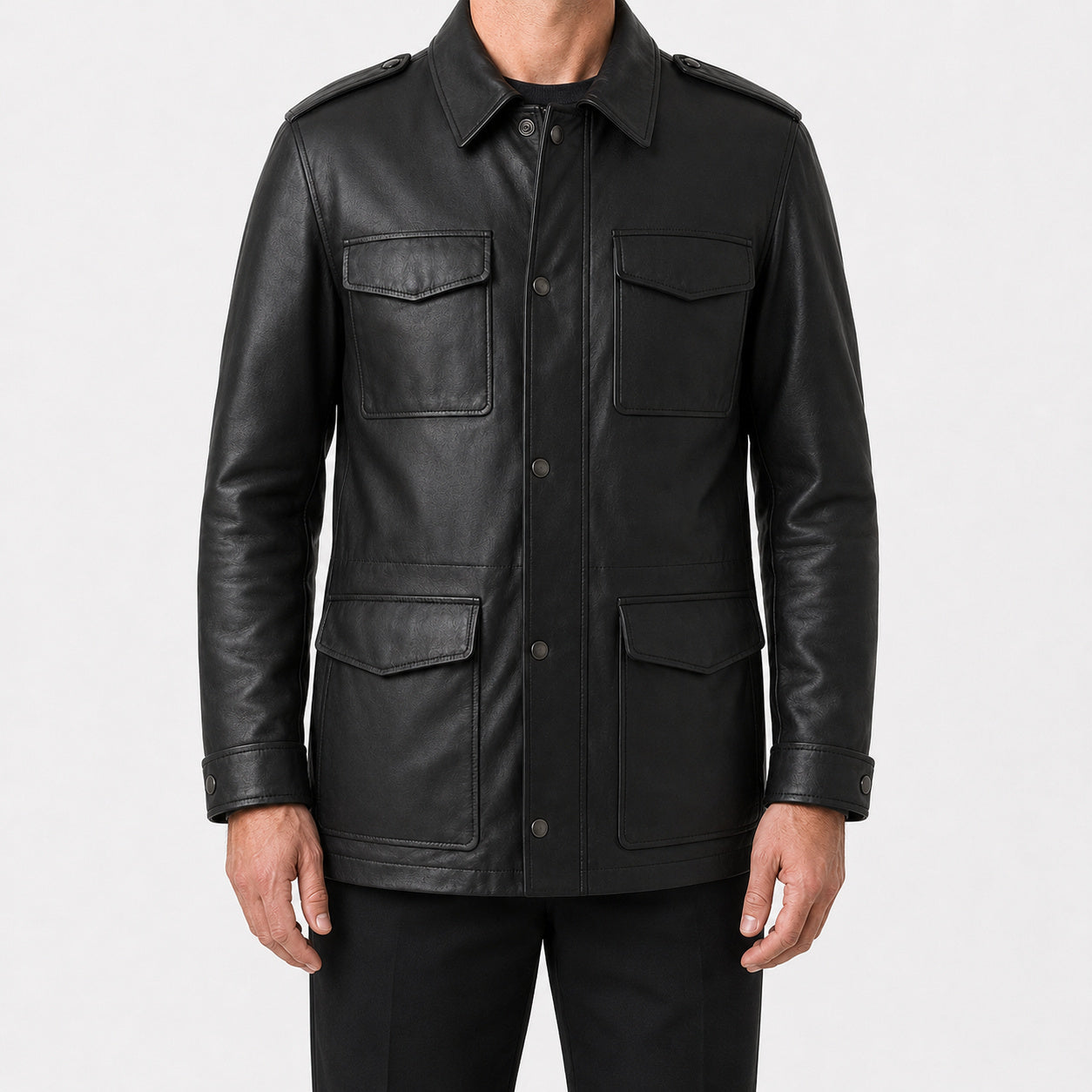 Mens Black Leather Field Jacket MLJ 6001 2XS