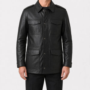 Mens Black Leather Field Jacket MLJ 6001 2XS