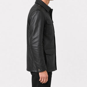 Mens Black Leather Field Jacket MLJ 6001 2XS