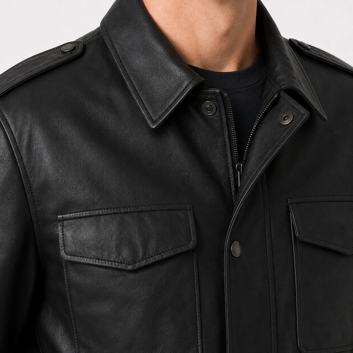 Mens Black Leather Field Jacket MLJ 6001 2XS