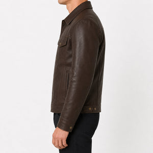 Mens Brown Leather Trucker Jacket MLJ 6002 2XS