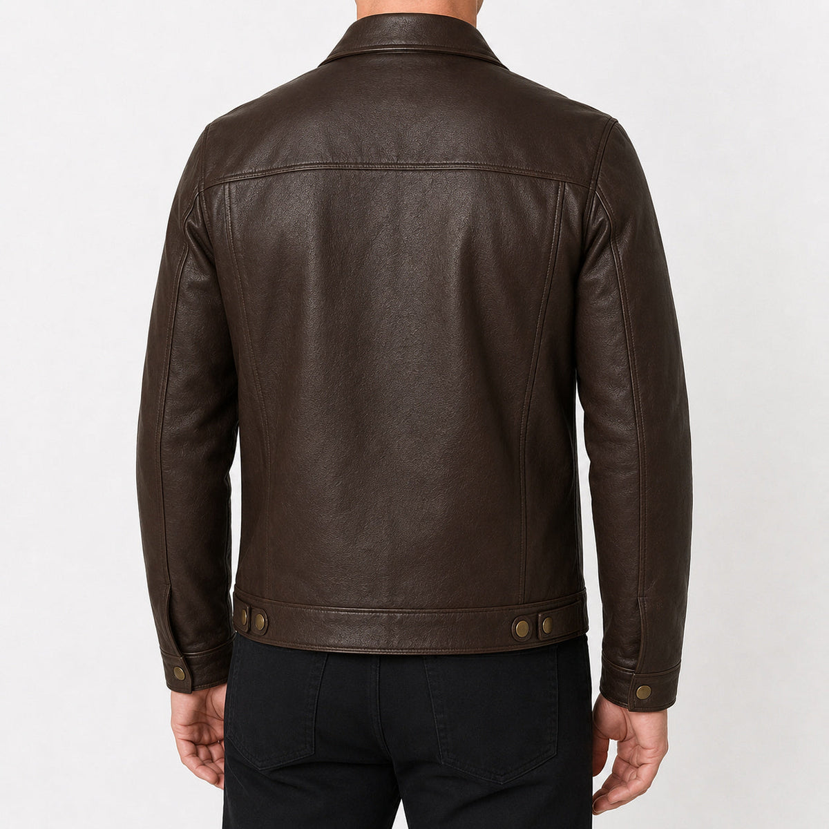 Mens Brown Leather Trucker Jacket MLJ 6002 2XS