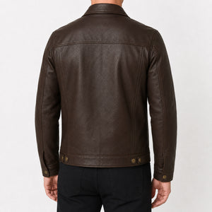 Mens Brown Leather Trucker Jacket MLJ 6002 2XS