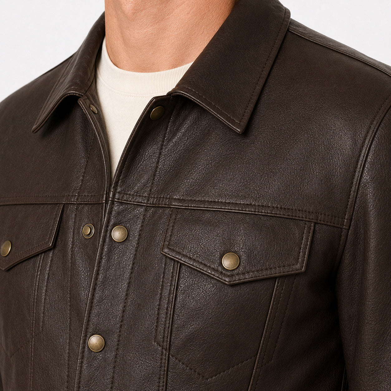 Mens Brown Leather Trucker Jacket MLJ 6002 2XS