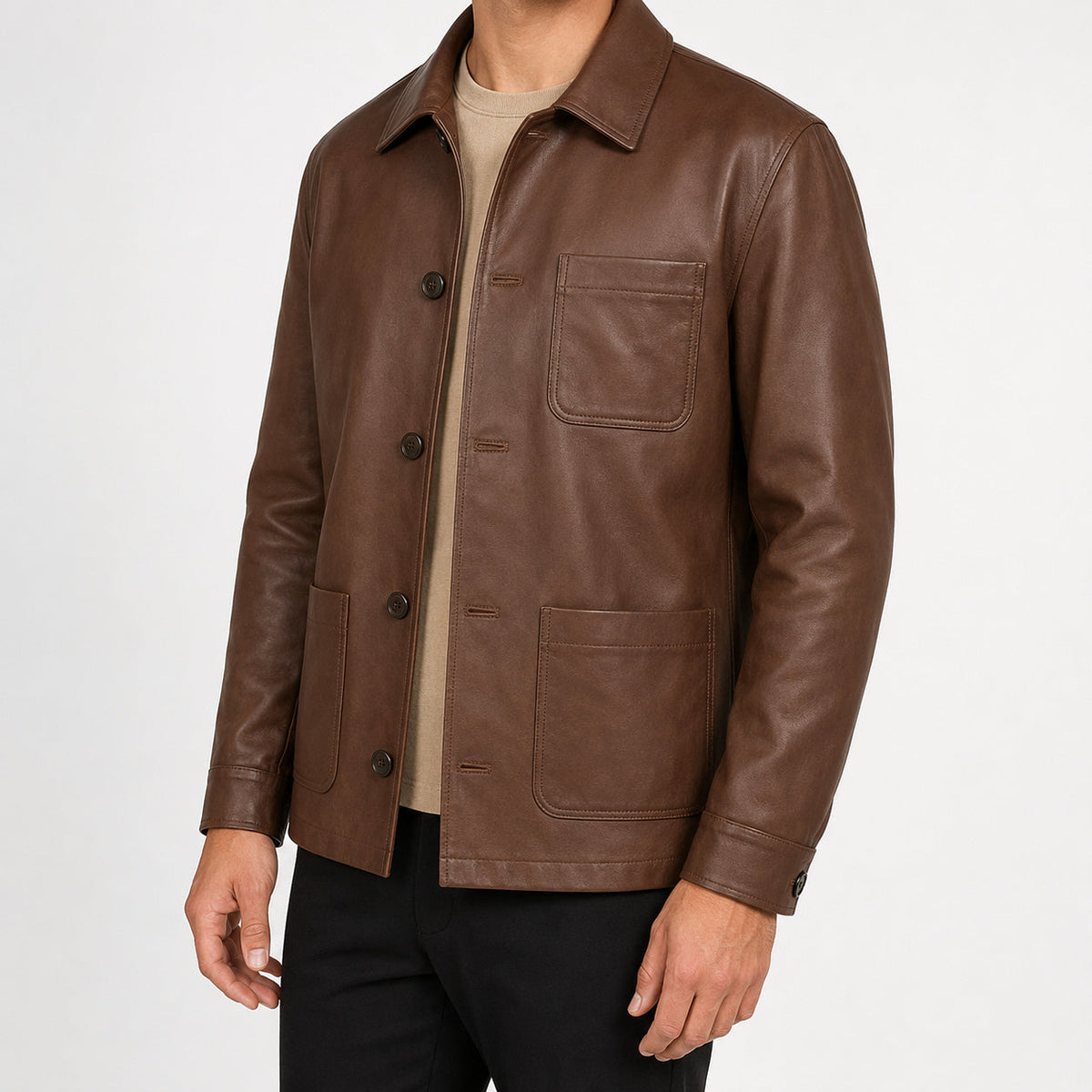 Brown Leather Chore Jacket