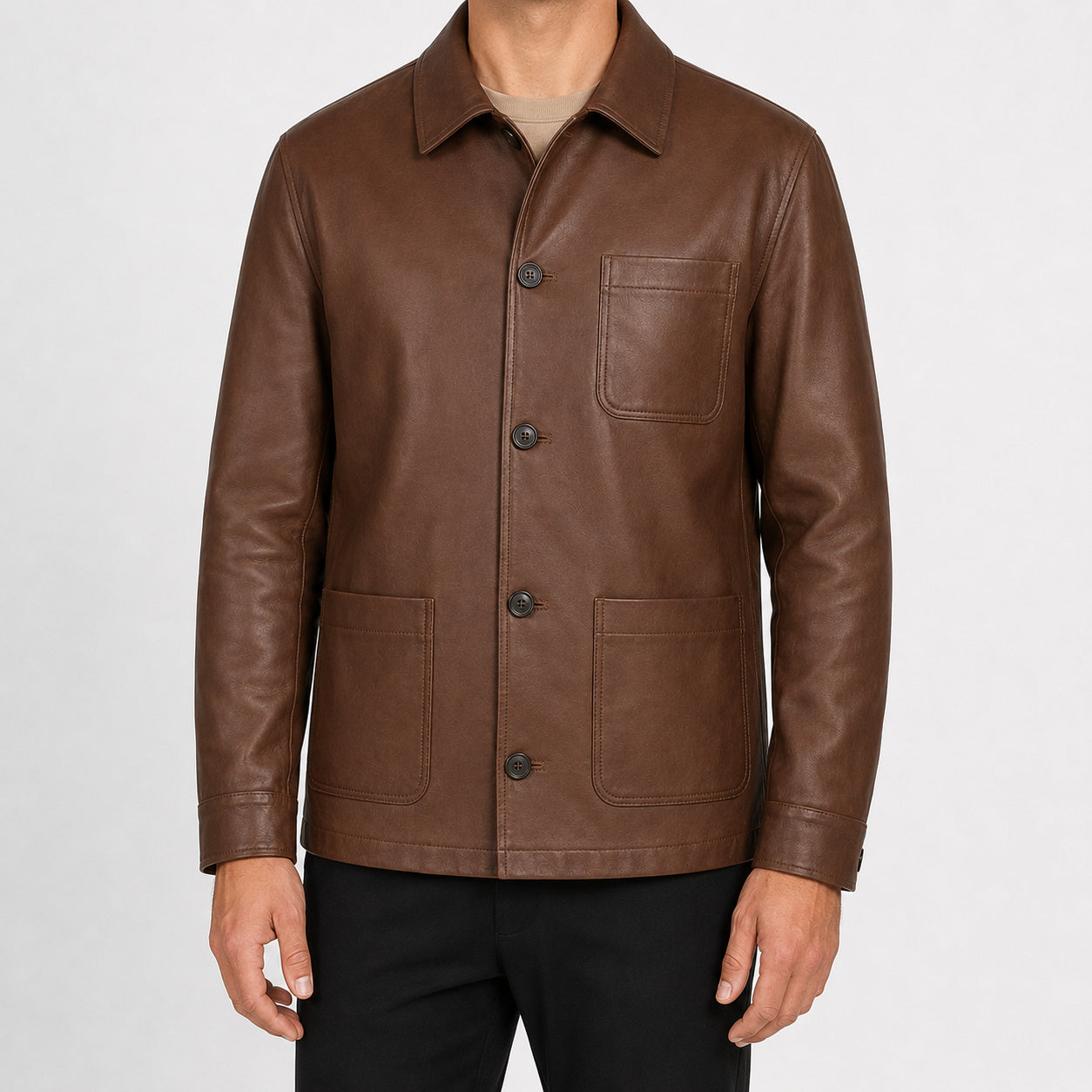 Brown Leather Chore Jacket MLJ 6003 2XS
