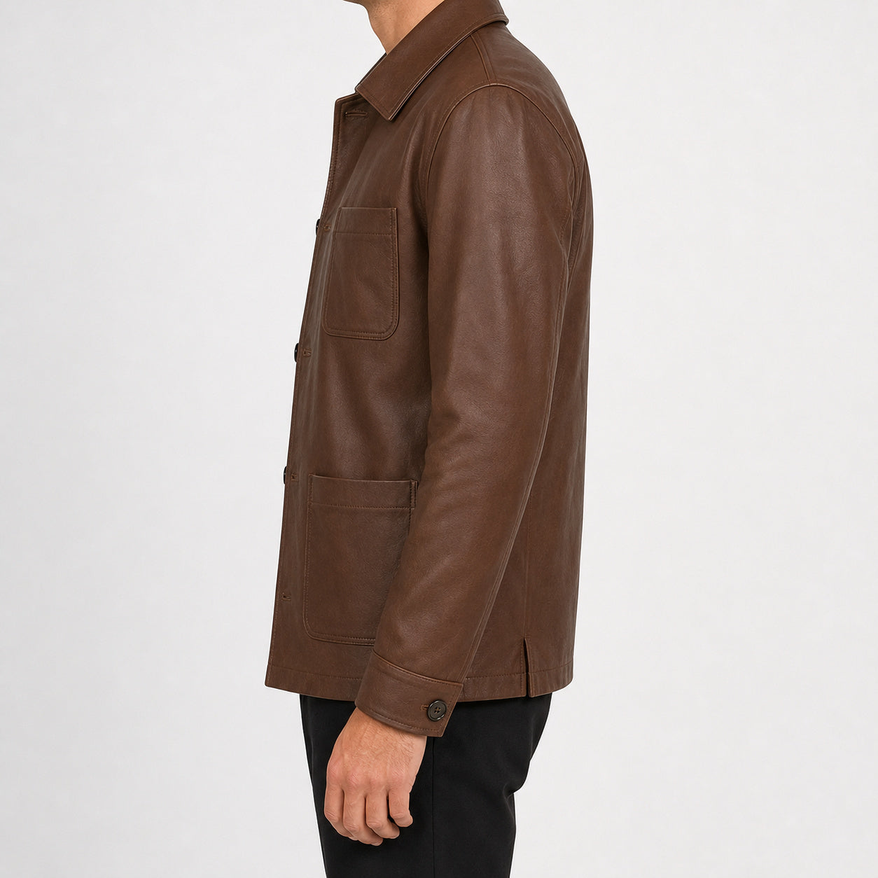 Brown Leather Chore Jacket MLJ 6003 2XS