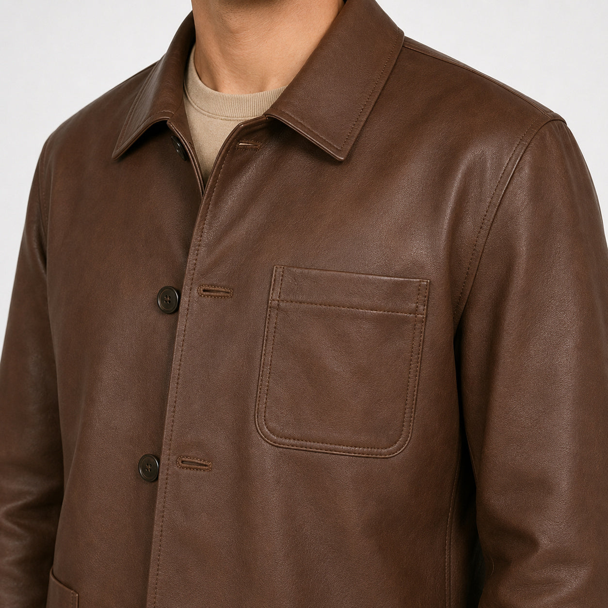 Brown Leather Chore Jacket MLJ 6003 2XS