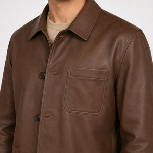 Brown Leather Chore Jacket MLJ 6003 2XS