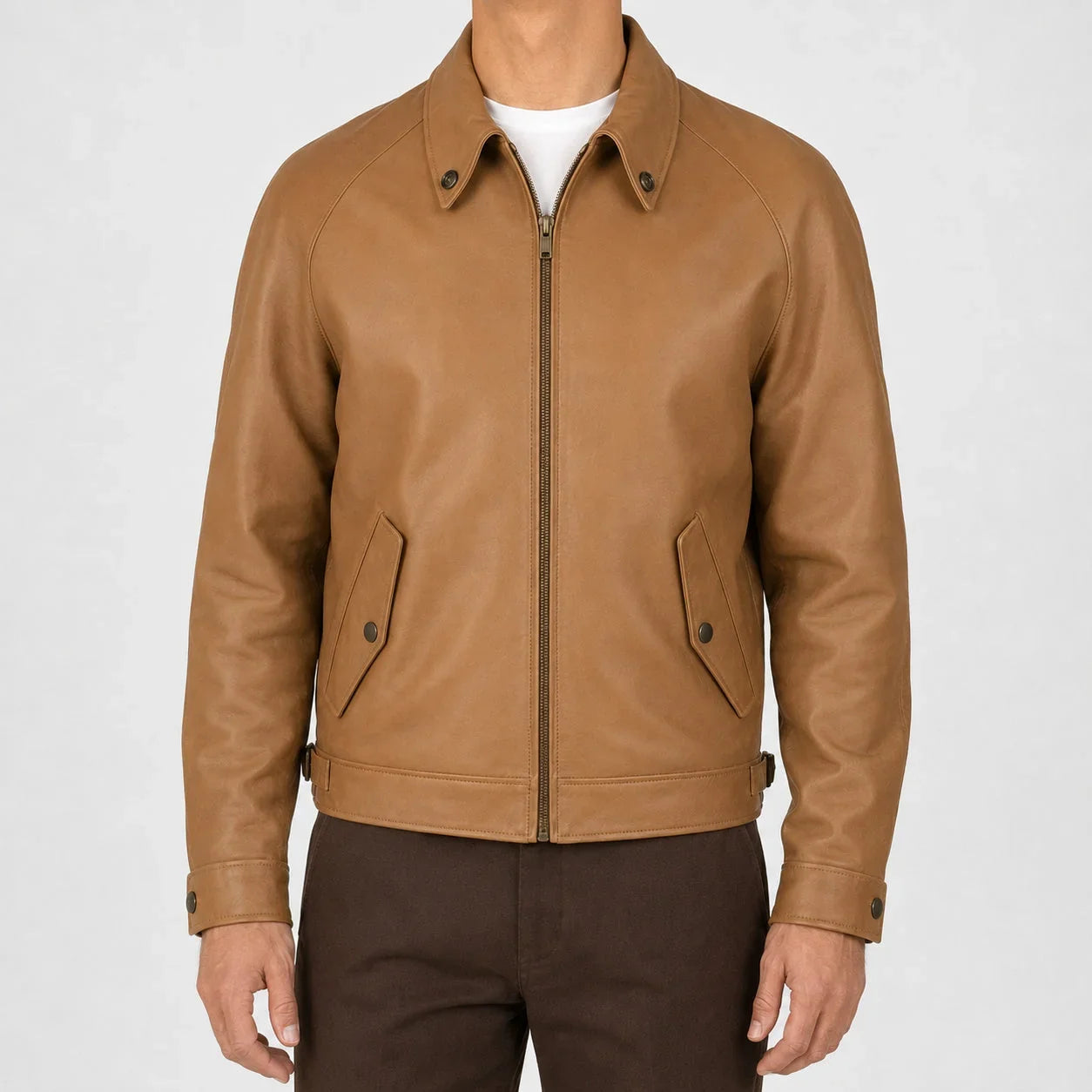 Tan Leather Harrington Jacket MLJ 6004 2XS