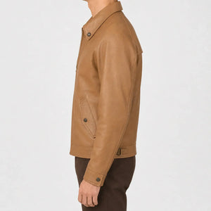 Tan Leather Harrington Jacket MLJ 6004 2XS