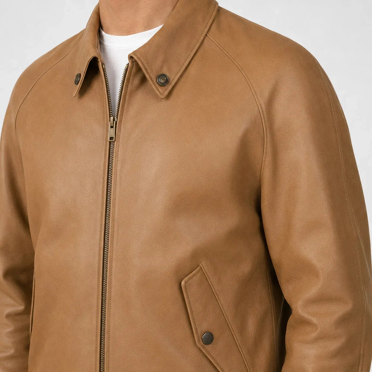 Tan Leather Harrington Jacket MLJ 6004 2XS