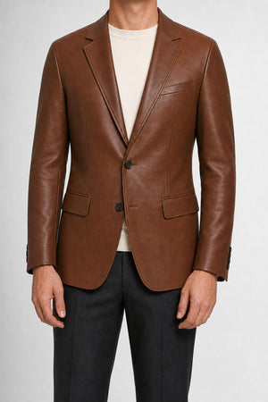mens brown leather blazer MLJ 6006 2XS
