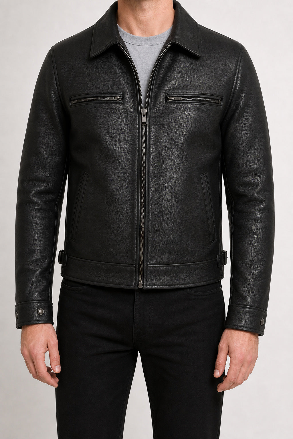 mens black leather Eisenhower jacket MLJ 6007 2XS