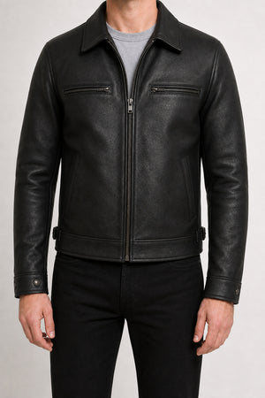 mens black leather Eisenhower jacket MLJ 6007 2XS