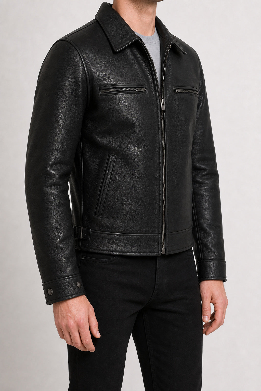 mens black leather Eisenhower jacket MLJ 6007 2XS