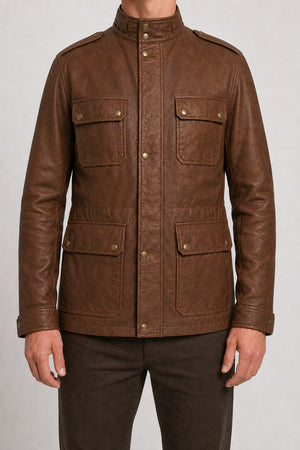 mens brown leather safari jacket MLJ 6008 2XS