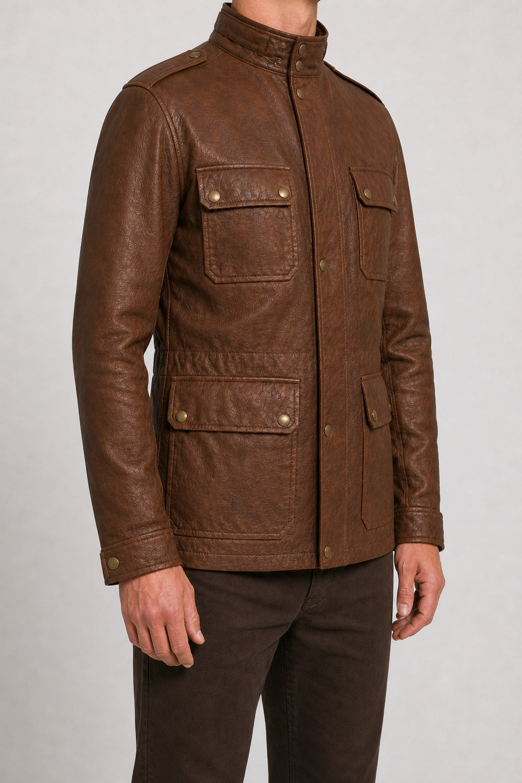 mens brown leather safari jacket MLJ 6008 2XS