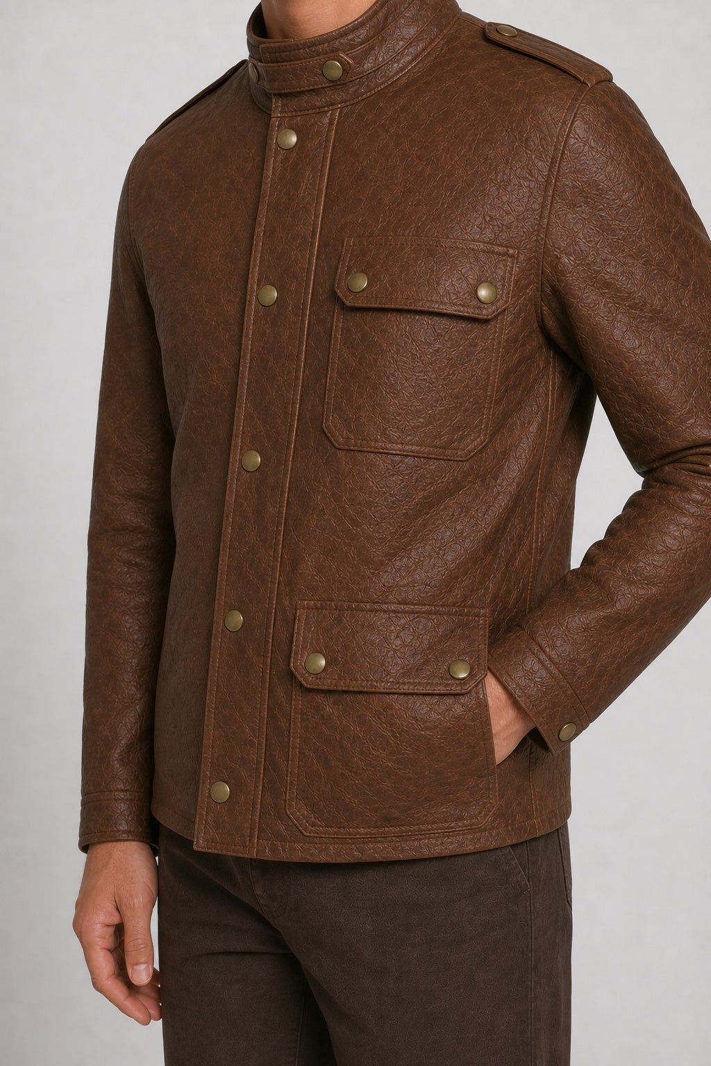 mens brown leather safari jacket MLJ 6008 2XS