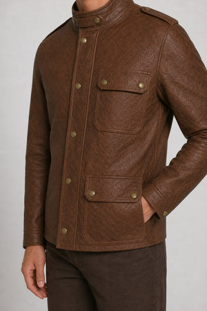 mens brown leather safari jacket MLJ 6008 2XS