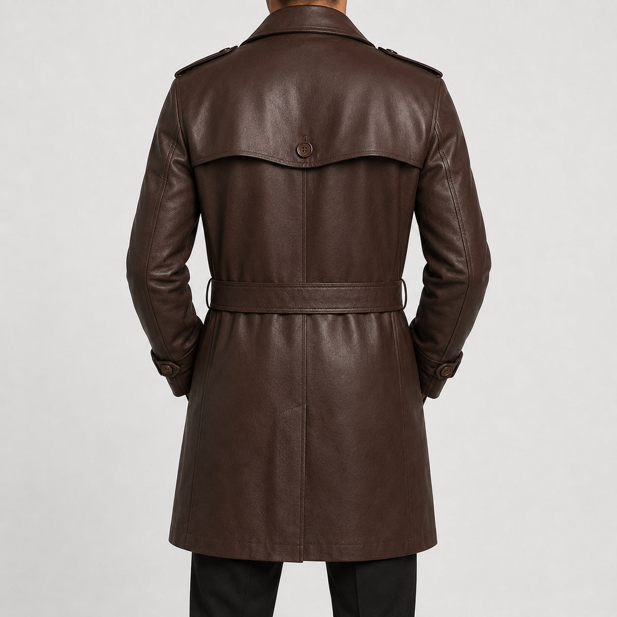 mens chocolate brown leather trench jacket MLJ 6019 2XS