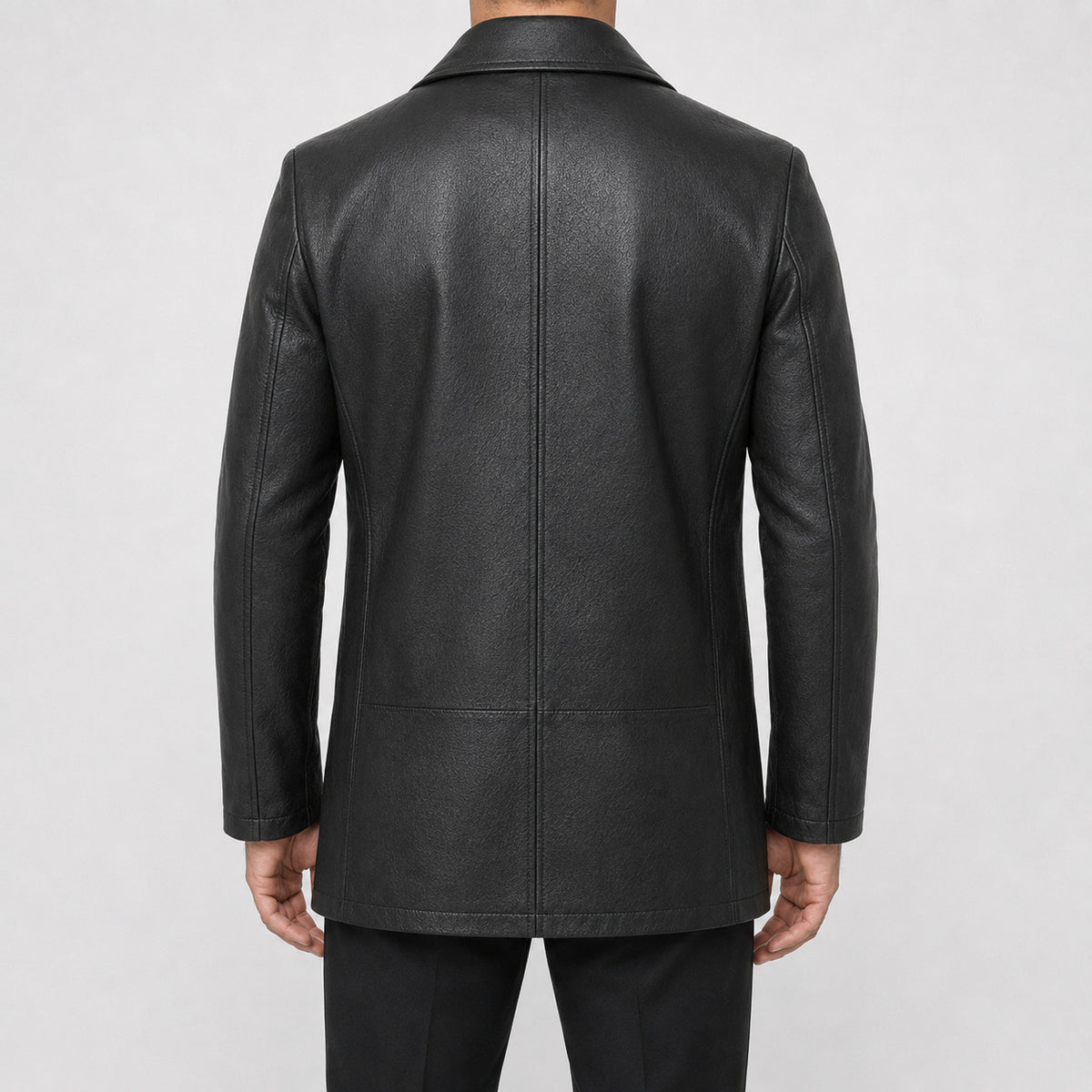 mens black leather peacoat MLJ 6020 2XS