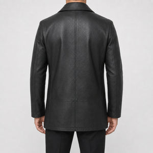 mens black leather peacoat MLJ 6020 2XS