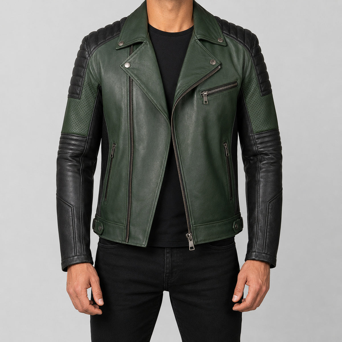 mens green leather motorcycle jacket