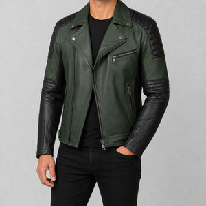 mens green leather motorcycle jacket MLJ 6021 2XS