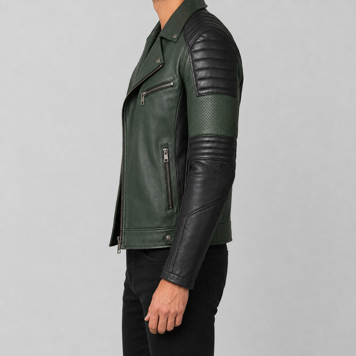 mens green leather motorcycle jacket MLJ 6021 2XS