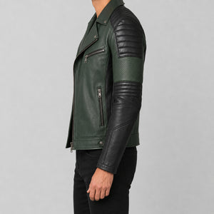 mens green leather motorcycle jacket MLJ 6021 2XS