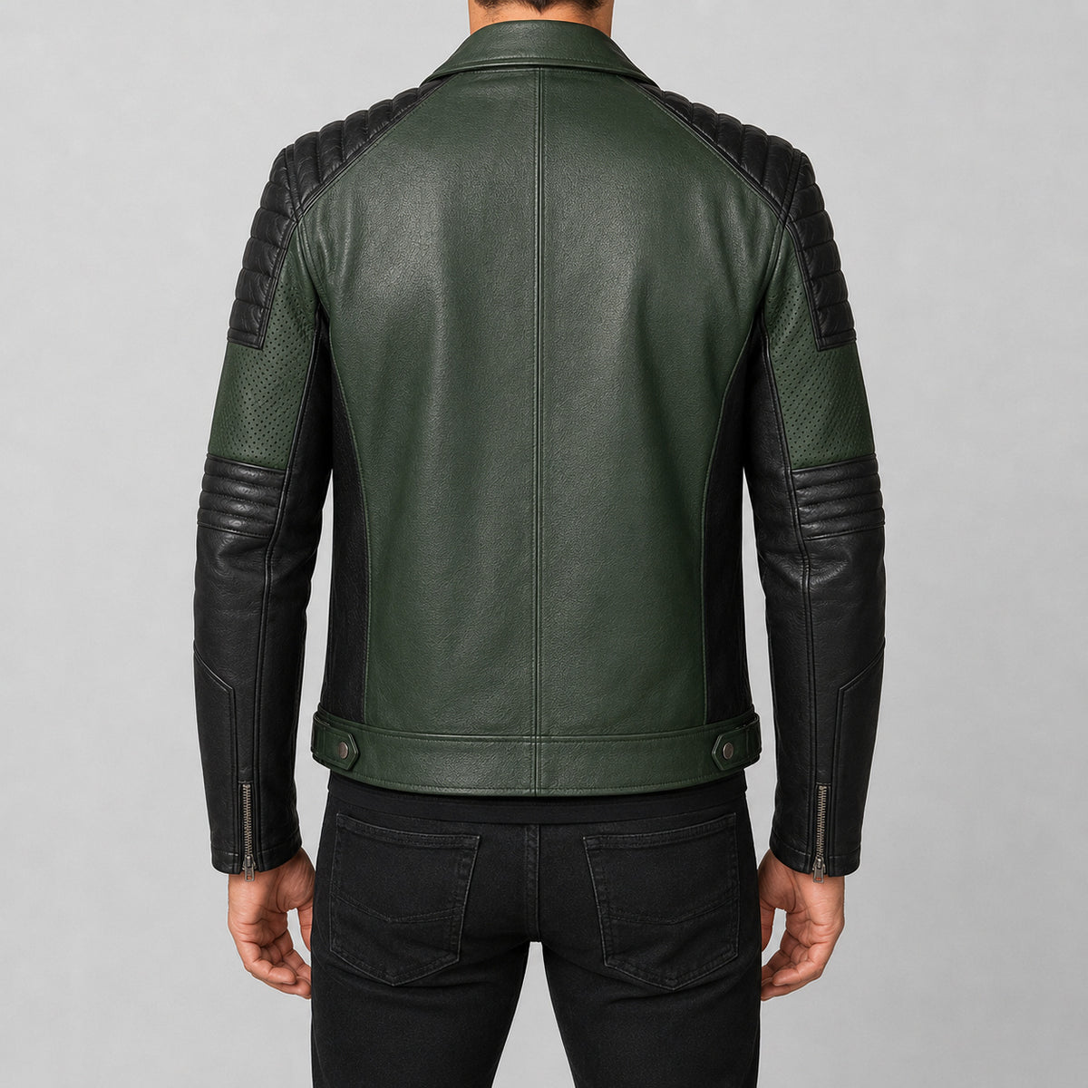 mens green leather motorcycle jacket MLJ 6021 2XS