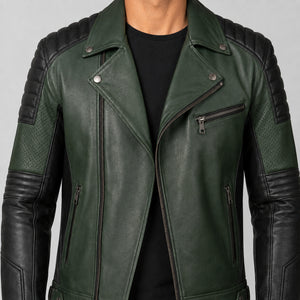 mens green leather motorcycle jacket MLJ 6021 2XS