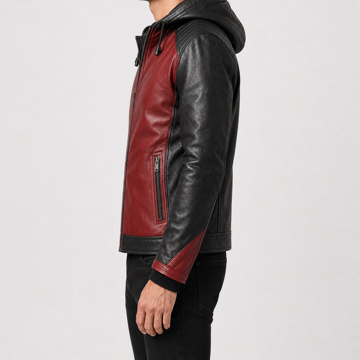 mens red leather hooded jacket MLJ 6022 2XS