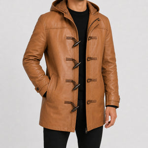 mens tan leather duffle coat MLJ 6023 2XS