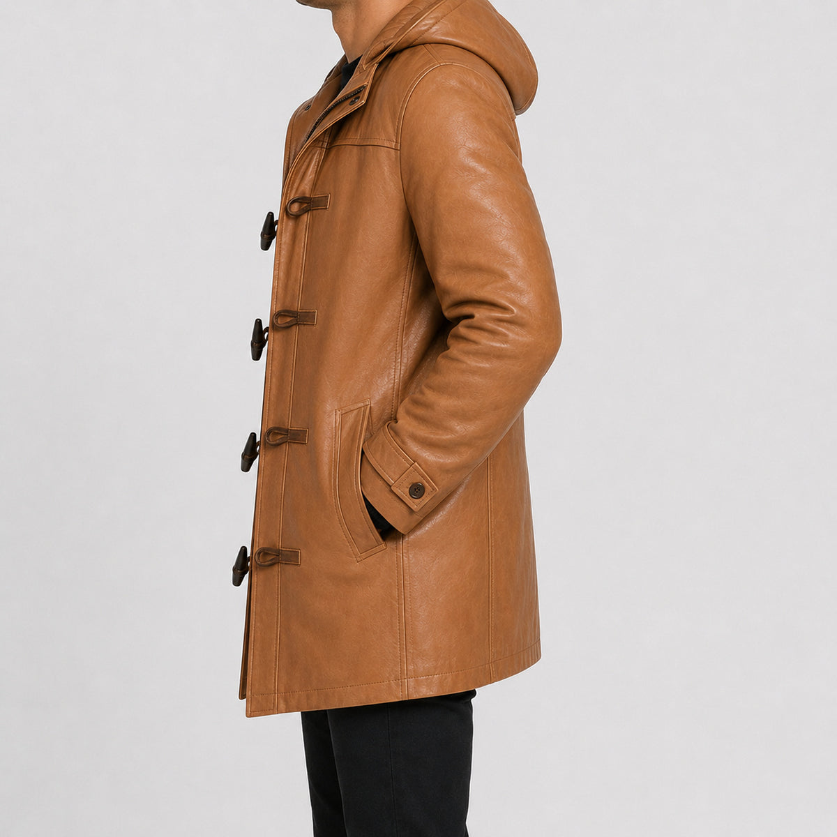 mens tan leather duffle coat MLJ 6023 2XS