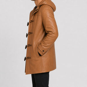 mens tan leather duffle coat MLJ 6023 2XS