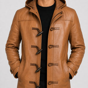 mens tan leather duffle coat MLJ 6023 2XS