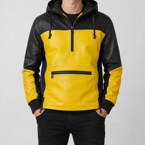 mens yellow leather pullover jacket