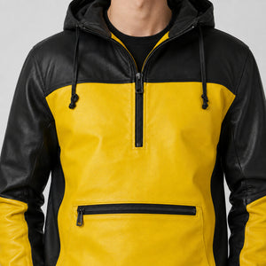 mens yellow leather pullover jacket MLJ 6024 2XS